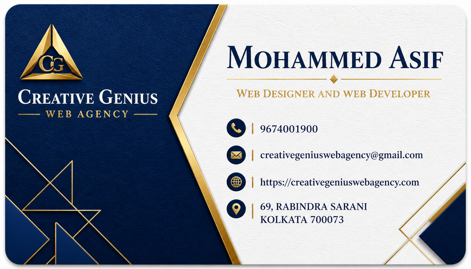 Business card design showing Digital Marketing and Web Designing for Business
