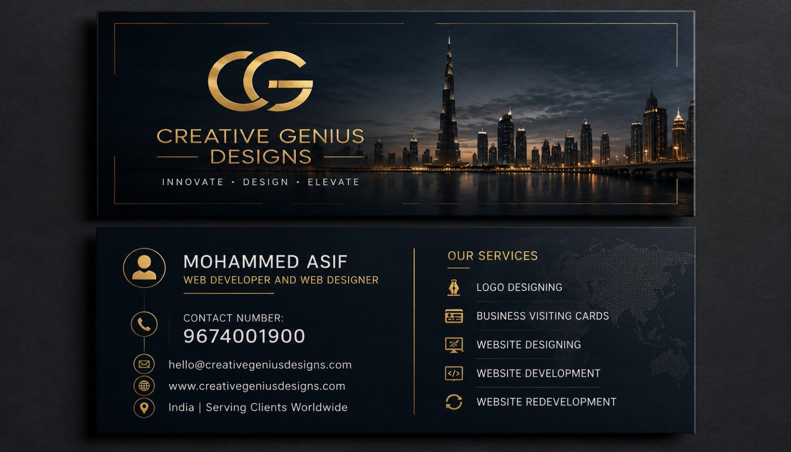Business card design showing Digital Marketing and Web Designing for Business